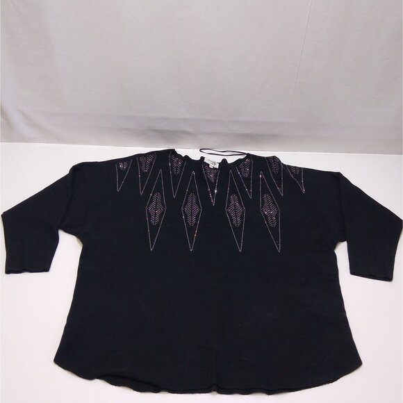 Siren Lily Embellished Rhinestone Black Top Women's 1X Viscose/Nylon/Polyester - Picture 1 of 7